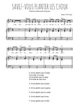 Téléchargez l'arrangement de la partition de Savez-vous planter les choux en PDF pour deux voix égales et piano
