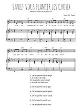 Téléchargez l'arrangement de la partition de savez-vous-planter-les-choux en PDF pour Chant et piano
