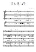 Téléchargez l'arrangement de la partition de The Water is wide en PDF pour trois voix d'hommes et piano