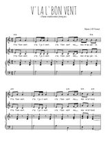 Téléchargez l'arrangement de la partition de V'la l'bon vent en PDF pour deux voix égales et piano